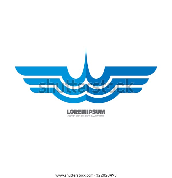 Blue wings - vector logo template\
creative illustration. Airplane sign. Aircraft transport symbol.\
Delivery concept. Geometric wings. Design\
element.