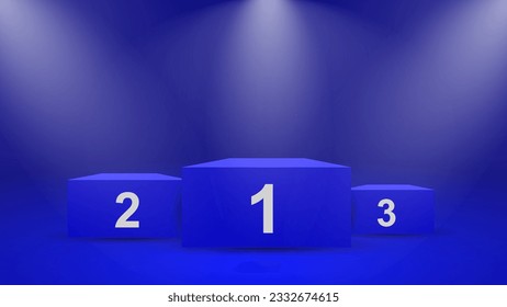 Blue winner podium with spotlights. vector illustration eps 10.