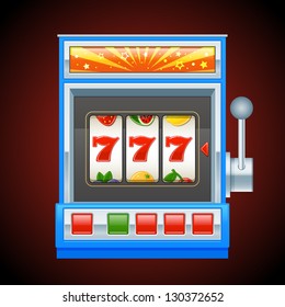 Blue winning slot machine illustration. 