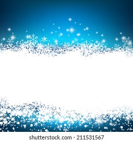 Blue winter abstract background. Christmas background with snowflakes and sparkles. Vector. 