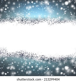 Blue winter abstract background. Christmas background with snowflakes and sparkles. Vector. 