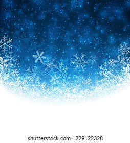 Blue winter abstract background. Christmas background with snowflakes. Vector. 