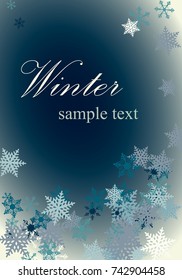 Blue winter abstract background. Christmas background with snowflakes. Vector. 