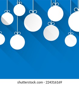 Blue winter abstract background with flat paper christmas balls. Vector illustration. 