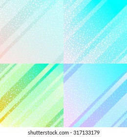 Blue Winter Abstract Backgrounds Set. Vector Patterns with Dots and Stripes. 
