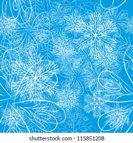 blue winter background with colorful different snowflakes. vector format