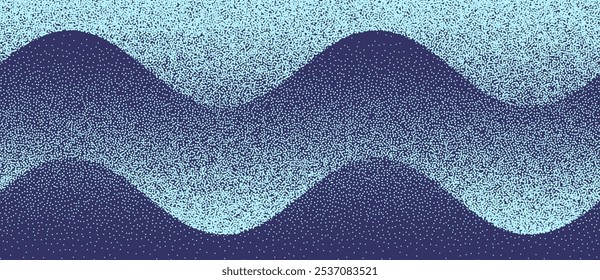 Fondo de invierno azul con puntos como la nieve. Ilustración de Navidades felices con ondas.
