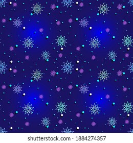 blauer Winterhintergrund mit fallenden Schneeflocken, Nahtlose Vektorgrafik für Dekorationen oder Stoffdruck oder Papierdruck