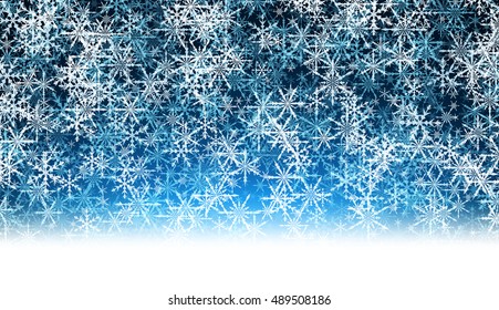 Blue winter background with pattern of snowflakes. Vector illustration.
