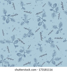 Blue winter background with pine cone pattern