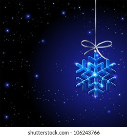 Blue winter background with Snowflake and stars, illustration.