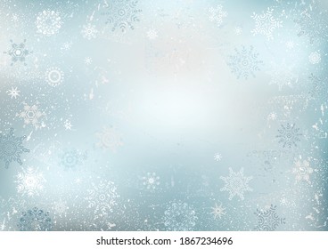 Blue winter background with snowflakes. Christmas background. Vector illustration.