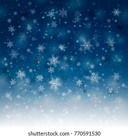 Blue winter background with snowflakes. Christmas vector illustration.