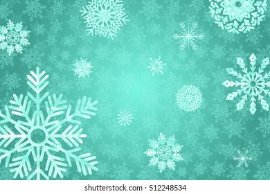 Blue winter background with snowflakes. Winter holiday and Christmas background. Vector illustration