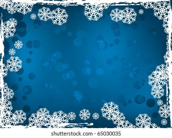 Blue winter background with snowflakes. Holiday Cards