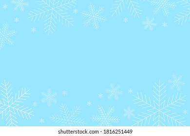Blue, winter background. Snowflakes in the sky. Christmas pattern. Festive, snowy texture. Vector illustration.