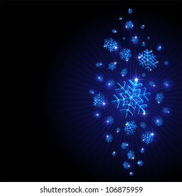Blue winter background with Snowflakes and stars, illustration.