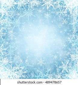 Blue winter background with snowflakes. Vector illustration.