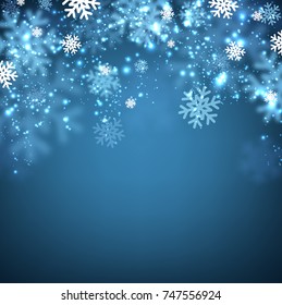 Blue winter background with snowflakes. Vector illustration.