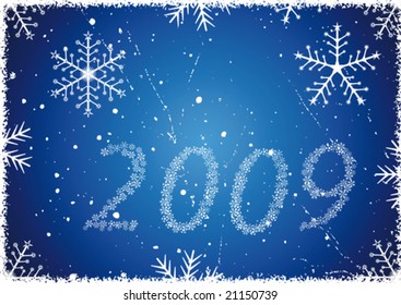 Blue winter background with snowflakes.2009