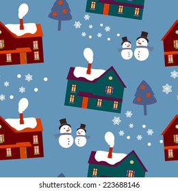 blue winter background with snowman