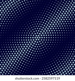 Blue winter background with stars like snow. Merry Christmas and New Year illustration with a 6-pointed stars in waves.