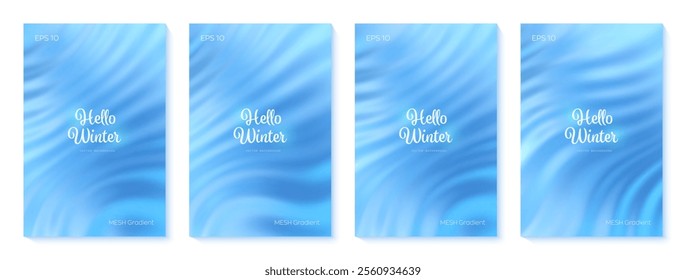 Blue winter backgrounds set. Blue gradient background with soft transitions. Light sky blue wave background. Seasonal cooling light banner. Great for covers, branding, poster. Vector illustration.