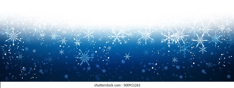 Blue winter banner with snowflakes. Vector illustration.
