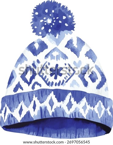 Blue Winter Beanie Watercolor  vector illustration