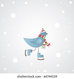 Blue winter bird . Vector illustration