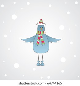 Blue winter bird . Vector illustration