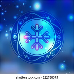 Blue Winter Blur Background with Snowflakes