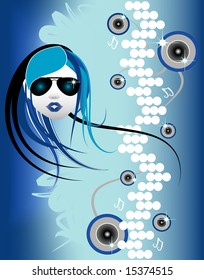 Blue winter chill disco girl background.