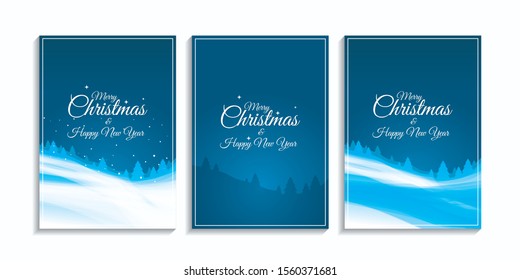 Blue winter christmas night theme set for christmas card with smooth snow ground and falling snow