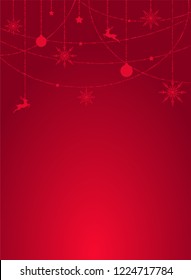 Blue winter Christmas vertical background with border of white snowflakes, stars, deers and ribbons. New Year backdrop. Vector poster for card, invitation, wallpaper.