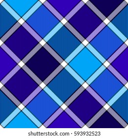 Blue winter color diagonal check plaid seamless pattern. Vector illustration. Flat design. EPS10.