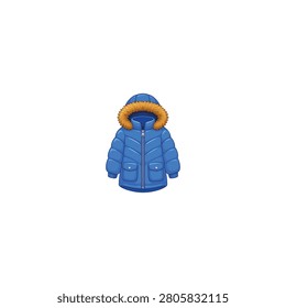 Blue winter down jacket with fluffy faux fur hood clothing outerwear seasonal insulated winterwear fashionable sportswear activewear