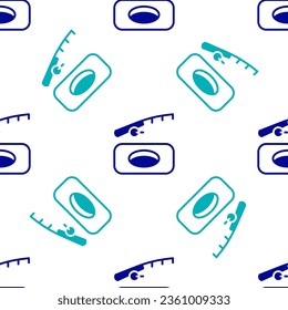 Blue Winter fishing icon isolated seamless pattern on white background.  Vector