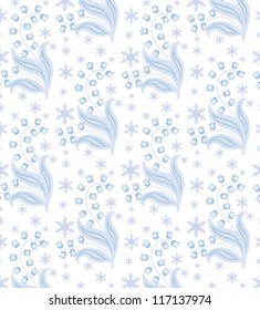 blue winter flower with some snow on white background-seamless