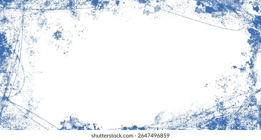 Blue Winter Frame with Grunge Texture Overlay. Abstract ice skating backdrop. Retro background with torn, ice marks perfect for cards, web, print, covers
