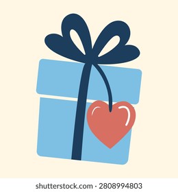Blue winter gift box with heart tag