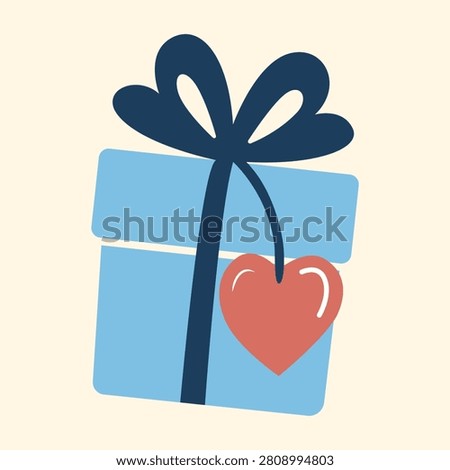 Blue winter gift box with heart tag