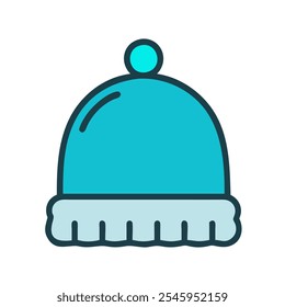 Icono de sombrero de invierno azul con pom-pom, ideal para temas de Clima frío.