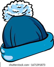 Sombrero azul de invierno, ilustración, vector sobre fondo blanco.