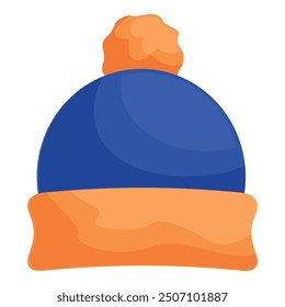 Blaue Wintermütze mit orangefarbenem Rand und Pompon, perfekt zum Warmhalten an kalten Tagen