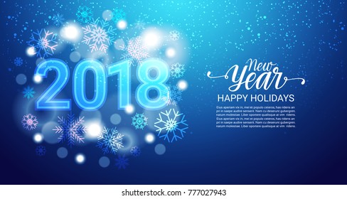 Blue Winter Holidays Background With Snowflakes, Bokeh Snow Falling New Year Concept Vector Illustration