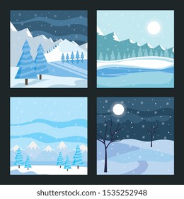 blue winter landscape with trees cards. vector illustration