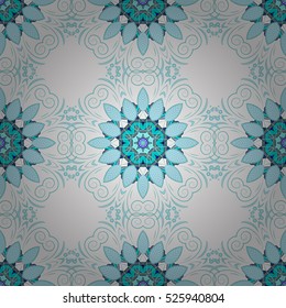 Blue, winter. Mandalas on white background. Curls. Snowflakes. Vector.