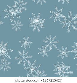 Blue winter pattern in modern style. Simple design, graphic element. Floral vector Xmas celebration