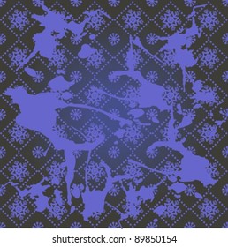 Blue winter pattern with snowflakes on a dark grunge background.